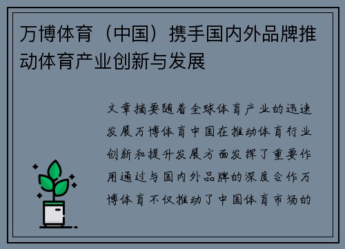 万博体育（中国）携手国内外品牌推动体育产业创新与发展