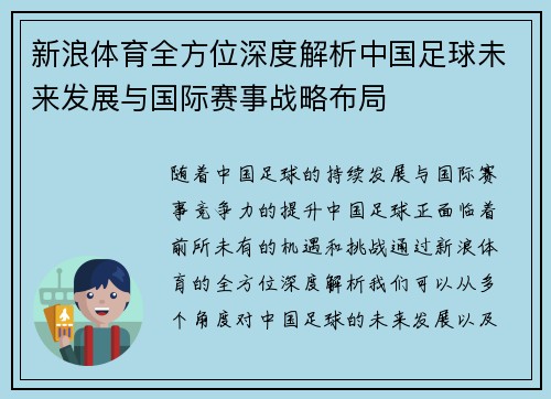 新浪体育全方位深度解析中国足球未来发展与国际赛事战略布局